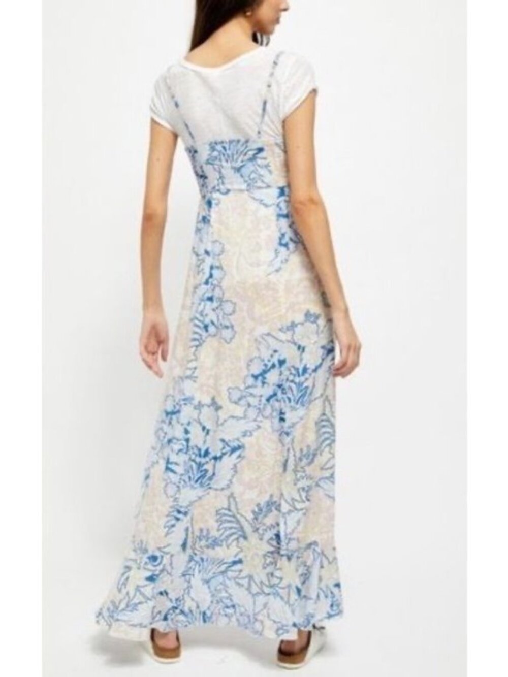 NWT Free People Blue Cream Floral Print Maxi Slip Dress L | Coastal Cowgirl Boho - Picture 7 of 16